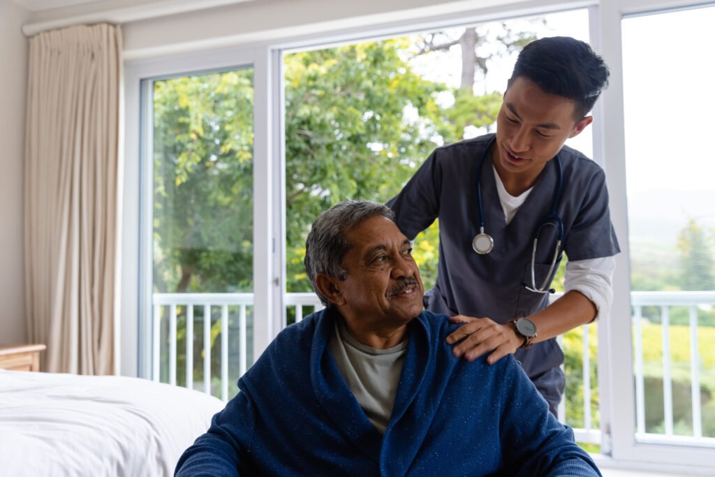 home care at home by caregiver and nurse