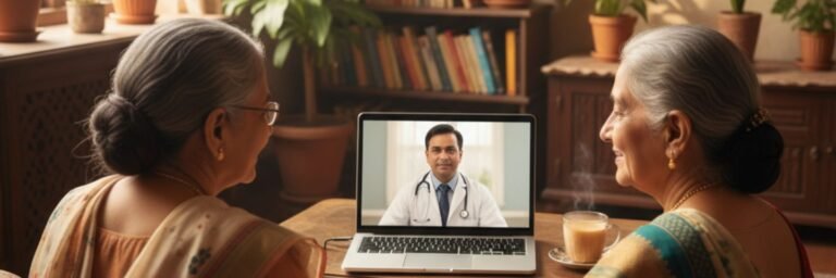 Online doctor consultation in India with Care247 — doctor video calling a patient at home for teleconsultation