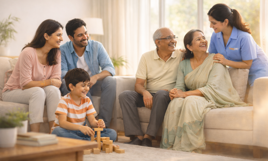 Qualified doctor consulting a patient at home in a comfortable home environment