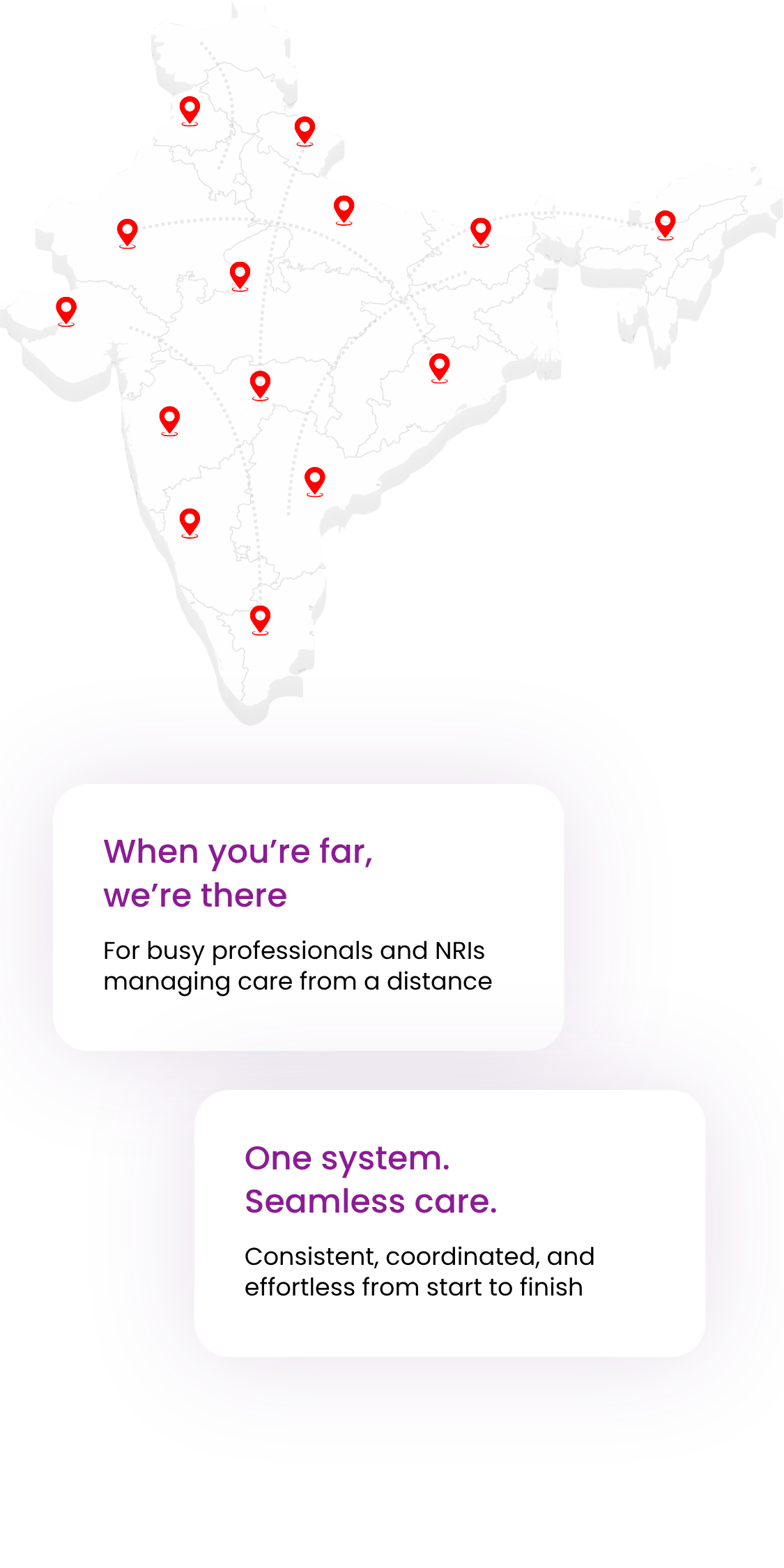 Map of India showing availability of Care247 home healthcare services across multiple locations